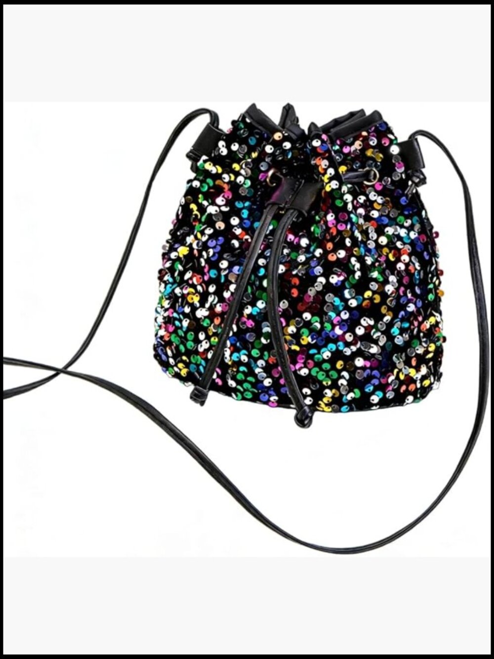 Sequin Drawstring Bucket Bag Evening Party Shoulder Crossbody Purse Glitter